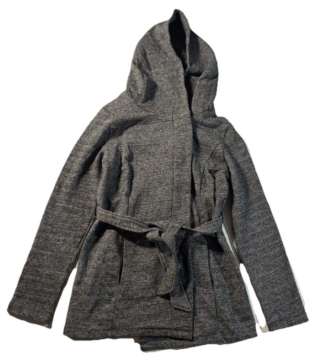 Merona Gray Hooded Belted Wrap Jacket Women's Sz Small Shawl Collar Sweater Coat